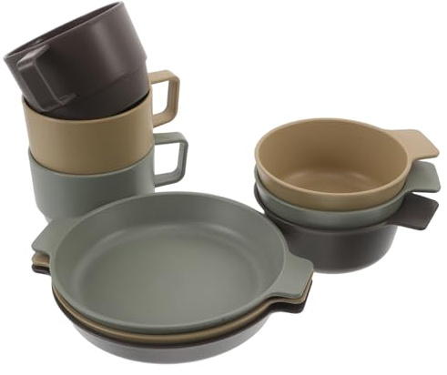 SECFOU Service de Vaisselle de Camping 9pcs en Plastique Réutilisable Facile à Ranger pour Randonnée et Occasions Spéciales Tasses, Bols et Assiettes Empilables