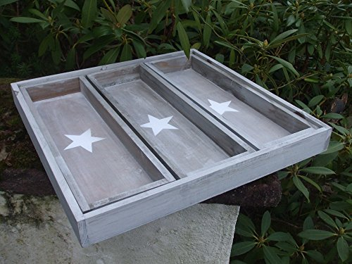 Geniales Deko-Tablett, 4er - Set, 3 + 1, Holz, Landhaus, 48 x 45 cm