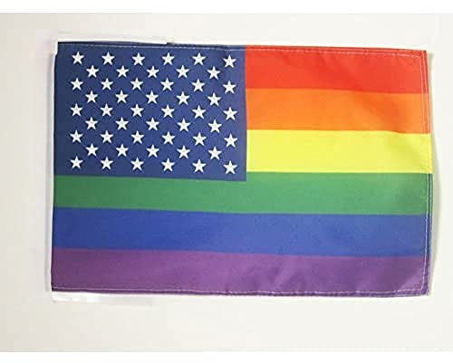 AZ FLAG - Drapeau Arc-en-Ciel USA - 45x30 cm - Pavillon Lgbt - Gay Américain - Rainbow 100% Polyester Avec Deux Cordelettes - 20g