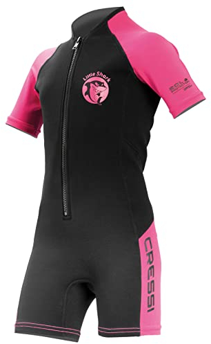 Cressi Little Shark Jr Shorty 2mm - Kurzarm Neoprenanzug für Kinder,Schwarz/Rosa, 5/6 Jahre