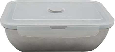 Fackelmann 684085 Boite de Conservation Alimentaire hermétique en INOX Micro-ondable 1000ml, Lunchbox avec Valve à Vapeur et Couvercle en Plastique, Plastique, Acier Inoxydable, 20x14cm