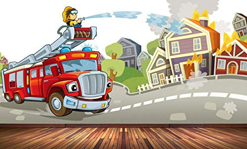 Vlies Tapete Poster Fototapete Kinderzimmer Feuerwehr Farbe color, Größe 300 x 150 cm