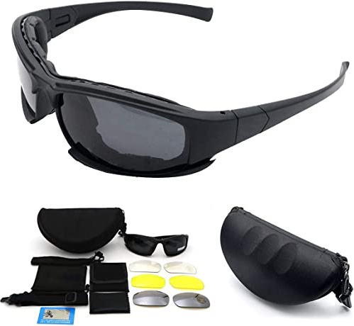 SUNWAN Polarisierte Sport-Sonnenbrille, X7 Armee-Sonnenbrille, Militärbrille mit 4 austauschbaren Gläsern, Schutzbrille für Männer und Frauen beim Laufen, Radfahren, Skifahren, Angeln