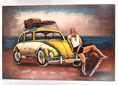 Vintage-Line Handgefertigtes Metallbild 3D-Optik Wandbild Verschiedene Größen Kunst Bild (Metallbild Käfer Gelb (ca. 120x80 cm))