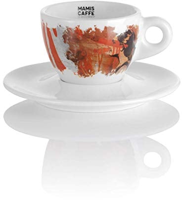 Mamis Caffè Mia - Kaffeetasse - Porzellantasse - Dickwandige Cappuccinotasse - Kaffeetasse im italienischen Stil - Handgefertigte Tasse - Ideal für heiße & kalte Getränke - 140 ml
