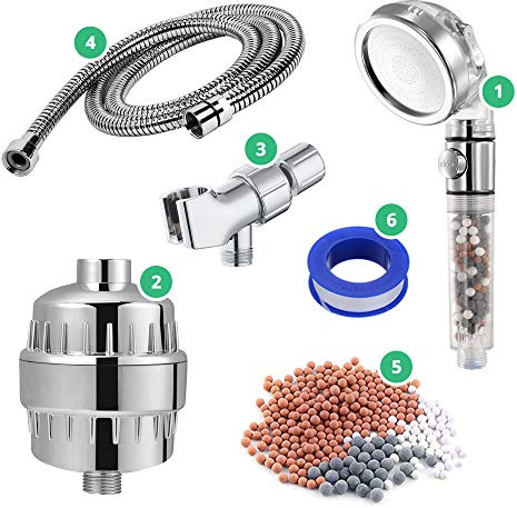 Original StoneStream EcoPower Hochdruck-Duschkopf-System, Spa-ähnlicher Ionenfilter, um Wasser aufzuweichen, Druck zu erhöhen und sparen, Multifunktions-Duschkopf + Hartwasserfiltration Adapter-Set
