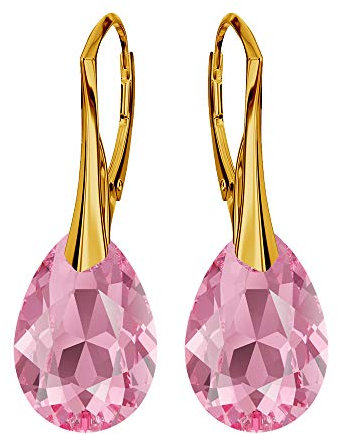 Plaqué Or Boucles D'oreilles Femme Argent 925 Poire Bijoux avec Cristaux Bijoux Femme avec Boite Boucles D'oreilles Cadeau Longues Boucles d'oreilles pendantes (Rose)