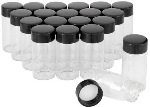 Pxyelec 20 ml (2/3 Oz) Clear Glass Sample Vials Mini Empty Liquid Glass Bottles Lab Vials Container with Screw Cap, Pack of 20