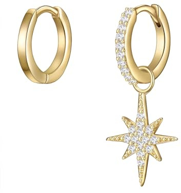 Glanzstücke München Damen Ohrringe 925/- Sterling Silber gelbgold | gelbvergoldet 18 Karat, Creolen, Zirkonia, weiß, Stern