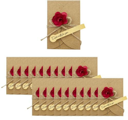 CZAKOMIX 30 Tarjetas Papel Kraft De Rosas, Cordel, Postales Navidad, Sobres Regalo, Tarjeta De Regalo, Cumpleaños, Boda, Amigos, Familia, Buena Suerte, Regalos Unisex