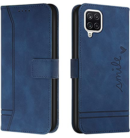 Trugox Handyhülle für Samsung Galaxy A12 / A12 Nacho 2021 / M12 Hülle Klappbar Klapphülle mit Kartenfach Handytasche Handy Schutzhülle Tasche Leder Wallet Flip Case Slim Book Cover - Blau