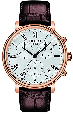 Tissot Mens Carson Premium Chronograph 316L Stainless Steel case with Rose Gold PVD Coating Swiss Quartz Watch, Brown, Leather, 20 (T1224173603300), Brown, Quartz Watch