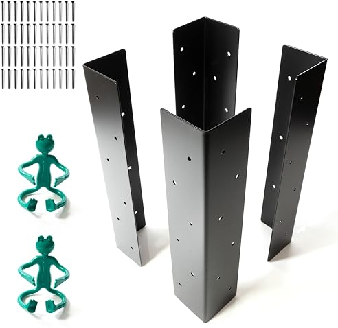 Sherfire Raised Garden Corner Brackets - Set Of 4, 38 x 7,5 x 7,5Cm, For 50-60cm Bed - Black, Weather Resistant, Heavy-Duty Steel - Includes 48 Matching Screws And 2 Wire Frog Plant Ties