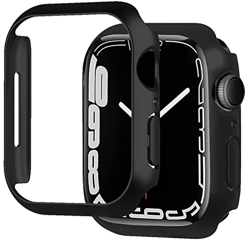 Miimall 2 Stück Kompatibel mit Apple Watch Series 8/7 41mm 45mm Hülle, Harter PC Schutzrahmen Ultradünne Kratzfest Stoßfest Schutzhülle für Apple Watch Series 8/7 45mm - Schwarz+Schwarz
