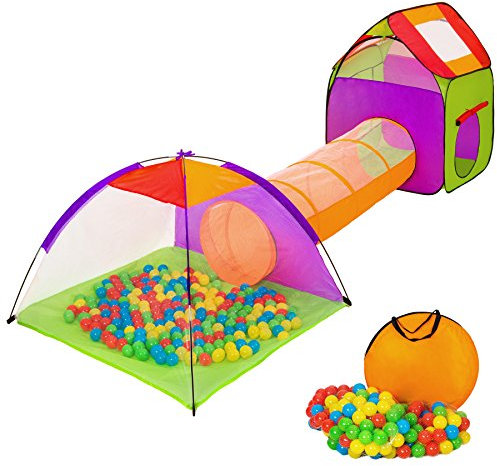 TecTake 401027 Tente Igloo pour Enfants avec Tunnel + 200 Balles + Sac, Multicolore