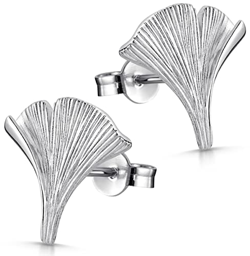 MATERIA by Matthias Wagner Damen Ohrstecker Ginkgo Blatt aus 925 Sterling Silber rhodiniert im Etui SO-35