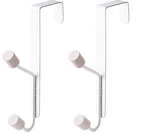 JINRETUTE 2 Pcs Over The Door Hooks - Sturdy Metal Over Door Wooden Hooks Organizer Rack Hanger for Hanging Coats Hats Robes Towels