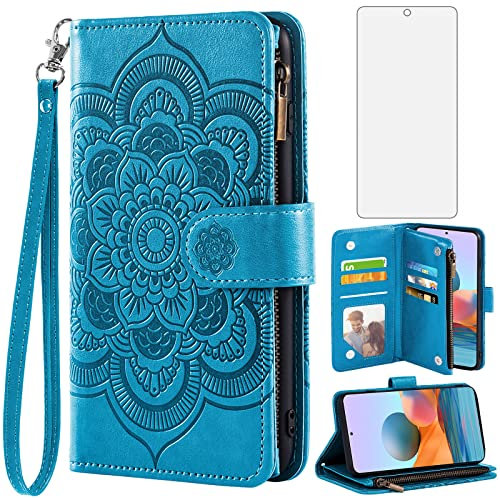 Asuwish Funda para Xiaomi Redmi Note 10 Pro/10Pro MAX con Cristal Templado Protector Pantalla Vidrio Pelicula Protectora Libro Cuero Piel Tarjetero Note10 ProMax M2101K6G Tapa Carcasa Capa Case Azul