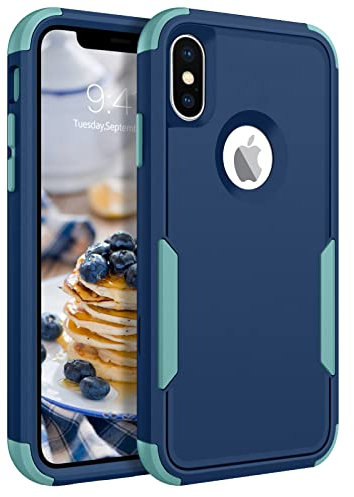 BENTOBEN for iPhone X Case, iPhone Xs Case, 3 in 1 Heavy Duty Rugged Hybrid Shockproof Hard PC Soft TPU Bumper Non-Slip Protective Cover for iPhone X (2017) / iPhone Xs (2018) 5.8, Blue/Mint Green