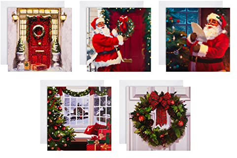 Hallmark Multipack Weihnachtskarten, Wohltätigkeitskarten, 30 Stück in 5 Thomas Kinkade Designs, rote Tür, Kranz, Weihnachtsmann