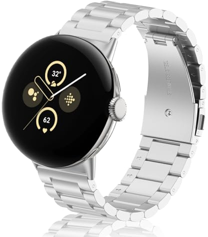 ToVioc Metal Armband Kompatibel mit Google Pixel Watch 4 41mm/3 41mm/Google Pixel Watch 2/1 Uhrarmband Edelstahl Ersatzband für Herren und Damen - Silber