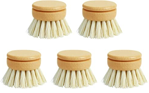 Wooden Dish Brush Washing Up Dish Brush Replacement Heads Natural Sisal Hemp and Beech Wood Scrubbing Brushes - 5 Pieces