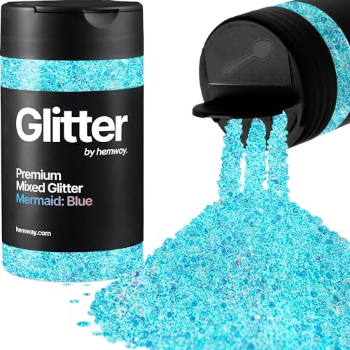 Hemway Mermaid: Blue Mix Glitter Shaker, 120g Mixed Size Glitter for Crafts | for Resin & Epoxy Crafts for Decorating, Halloween, Christmas, Nail, Face, Art