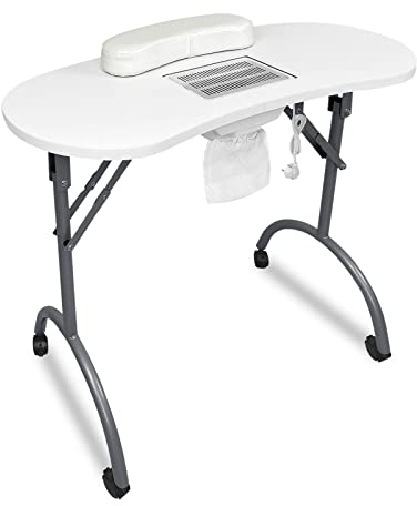 VA-Cerulean Nageltisch,Mobile Maniküretisch mit Absaugung,Tragetasche und Rollenfuß,Faltbar Tragbaresmanikürtisch(Weiß)