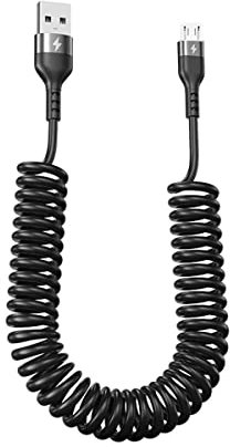 YSJJZRL Micro Cable USB escalable en Espiral, Cable en Espiral de recurso de expansión 3A Cable de Carga rápida para Samsung S7 Edge S6 S2 J7 J5 J3, etc. (1,5 Millones,Negro)