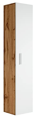 Badplaats B.V. Armoire de Rangement de Pluto Hauteur 150cm Chene avec Blanc - Meuble de Rangement Haut Placard Armoire Colonne