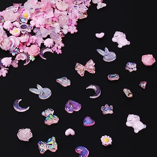 Nail Art Dekoration 100 Stück Nagel Art Charms 3d Nail Art Deko Set, 3d Herz Bär Schmetterlings Blume Strasssteine Valentinstag Für Nägel Diy Handyhülle Dekoration