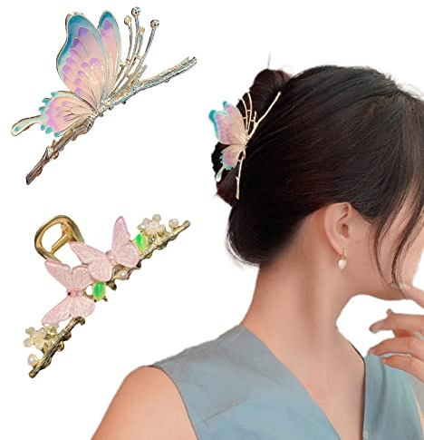 6 Stück Schmetterling Haarspangen Kraeoke Fischschwanz Haarklammer Weizen Hair Clips Tulip Hinterkopfclip Große Blumen Haarspange (Kombination 5)