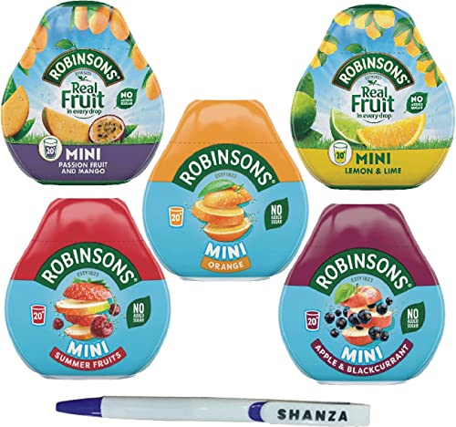 Robinsons Squash’d Mini – 5 Flavour Pack – 1xSummer Fruit, 1xMango & Passion Fruit, 1xOrange, 1xApple & Blackcurrant, And 1xLemon & Lime – No Added Sugar – Real Fruit in Every Drop