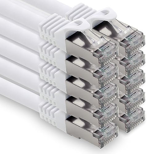 freiwerk 1,0 m - blanc - 10 pièces câble réseau CAT.7 câble de raccordement Ethernet Lan S-FTP LSZH PIMF 10GB s prise RJ45 Cat6a