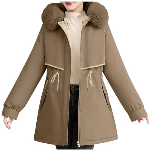 Steppjacke Damen Jacke Armbrust Erwachsene Jagd Profi Frauen Elegant Einfarbig Reißverschluss Gefüttert Mittellang Parka Mit Fellkapuze Winterjacke Mädchen 158 (Kaffee, XL)