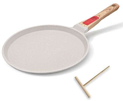 RANXINGST Poêle à Crêpes 25 cm avec Poignée Amovible - Crêpière avec Revêtement Antiadhésif - Fonte Aluminium - Tous Feux dont Induction - Blanc