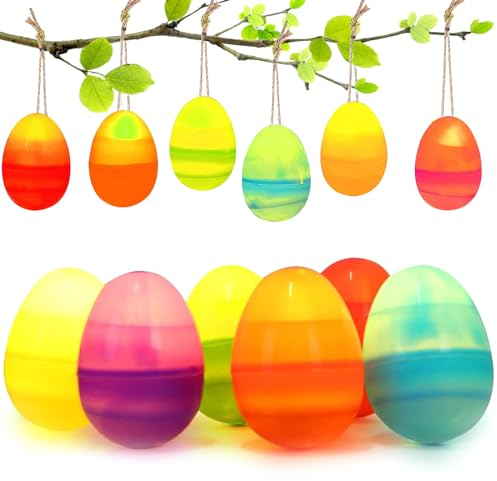 Osterdeko Eier Lichter, 12 Stück Ostereier zum Aufhängen Bunte Plastik Ostern Eier aus Kunststoff, Osterdekoration LED Eier Funkelnde Ostern Lichter Teelichter Dekoration Oster Lichterkette Osterei