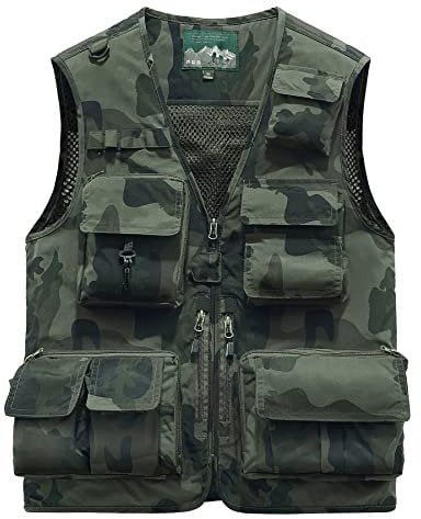KTWOLEN Herren Anglerweste Sommer Leicht Schnelltrockenweste Funktionsweste Outdoor Fotografie Hundesport Weste Ärmellos Safari Weste mit Viele Taschen, Dunkle Tarnung, 4XL