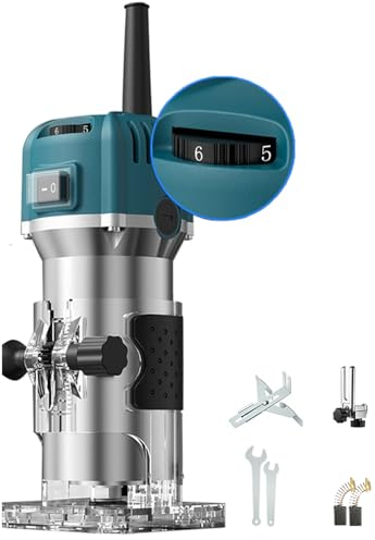 800W Holzfräse Oberfräse,Laminat Trimmer Router Diameter 6.35 mm,Wood Router mit 6 Variable Geschwindigkeiten,Elektrik Holzbearbeitung Kantenfräse für Fräsen Rillen Möbel schnitzen DIY Handwerk