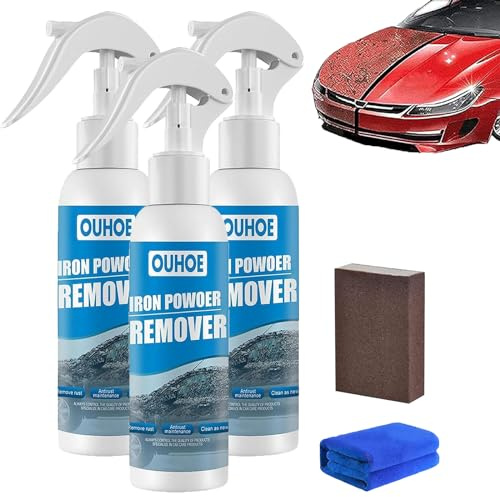 Gienslru Ouhoe Iron Powder Remover, Iron Powder Remover, Ouhoe Rust Removal Spray, Car Rust Removal Spray, for Rust from Tools, Metals, Car Parts, Etc (3pcs-30ml)