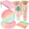 CEILIWEN - Juego de vajilla desechable para fiesta de 201 piezas, color rosa y dorado, incluye mantel, platos de papel de 9 y 7 pulgadas, vaso, servilleta, pajita, cubiertos de madera
