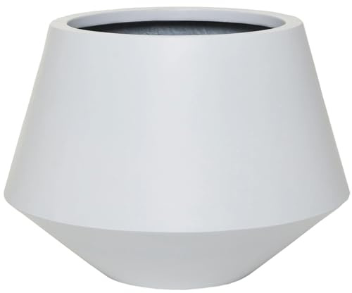 VIVANNO Berbelit Pflanzkübel - Fiberglas Blumenkübel Rund 30x32 cm Weiß | Frostsicherer Pflanzentopf für Innen und Außen, Wetterfester Handgefertigter Blumentopf in Bauchiger Form