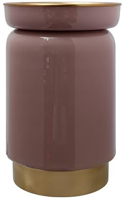 Qiyano Beistelltisch rund klein mit Tablett aus 100% Eisen Metall Ablage Deko Hochglanz Nachttisch Tisch für Wohnzimmer Couch Flur Retro-Look Ø 31,5 cm Farbe: Altrosa/Gold