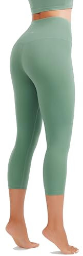 Persit Sport Capri Leggings Damen, 3/4 Sporthose High Waist Leggins Caprihose Sommer Laufhose Yoga-Hose für Damen (M, Cyperngrün, 53 CM)