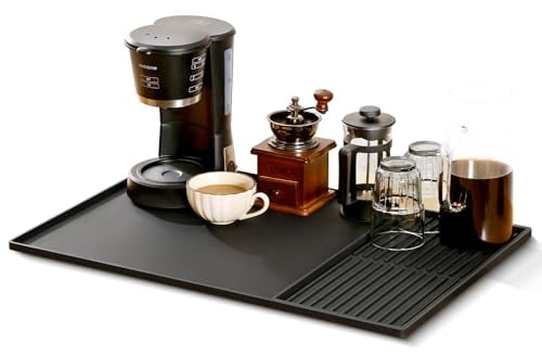 Large Silicone Mat Under Coffee Machines 40.5x61cm with Raised Edges Stackable 19x40cm, Multi-Functional Base Mat, Nonstick Heat Resistant Coffee Bar Mat for Countertop, Dish Drying Mat