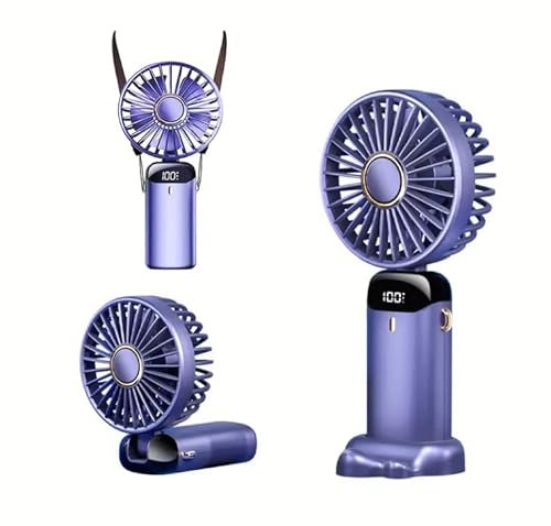 K-MART Handheld Rechargeable Neck Fan│5 Speed Portable -Foldable Desk Fan│Silent Hand -Stroller with Lanyard│USB C charging For Home/Office/Travel/Picnic (Blue)