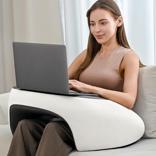Olumoon Reading Pillow, Lap Desk Pillow for Adult, Memory Foam Gaming Pillow for Arm Support, Arm Rest for Working, Crocheting, Playing Game or Siting in Bed, Floor, Sofa (White)