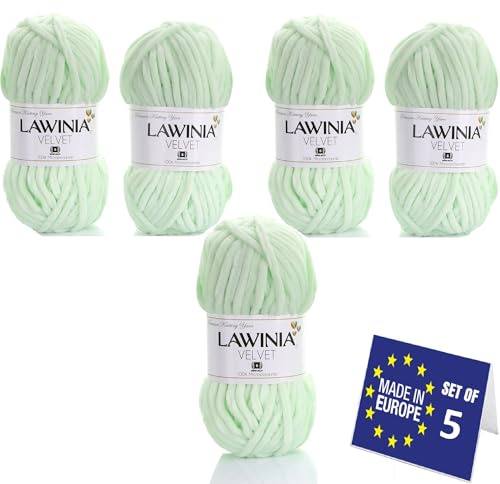 LAWINIA VELVET Premium Weiche Dicke Wolle Zum Häkeln, Chenille Wolle 5x100g-65m FUSSELT NICHT Flauschige Wolle, Samtwolle, Plüschwolle, Kuschelwolle Zum Häkeln Chenille Garn, Bulky Yarn Hobbii Wolle