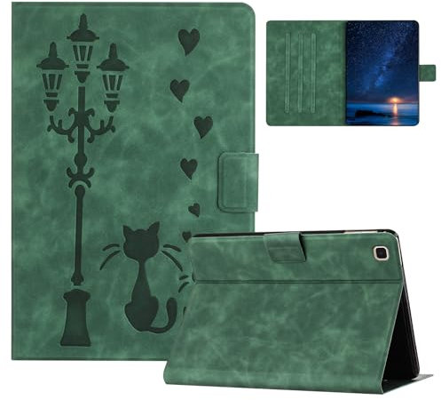 Rosbtib Funda para Samsung Galaxy Tab S5e 10.5 Pulgadas 2019 SM-T725/T720 Funda Protectora de Piel sintética con Soporte, Una Pareja de Gatos íntimos bajo una farola, para Galaxy Tab S5e, Verde
