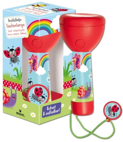 moses. Krabbelkäfer Taschenlampe, kompakte und robuste Kindertaschenlampe mit Handschlaufe, wiederaufladbare Akku Taschenlampe für Outdoor-Abenteuer, Geschenk für Kinder ab 4 Jahren